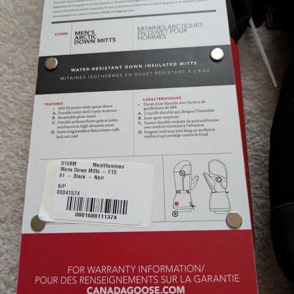 Canada Goose Black Arctic Down Mitts, Small - Picture 5 of 7